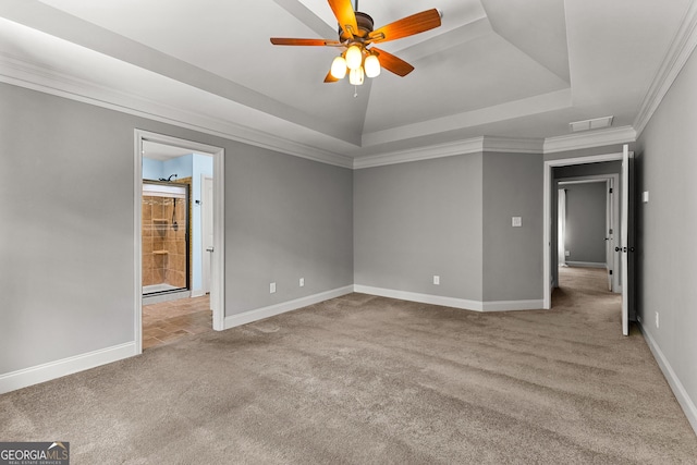 152 Magnolia Place Way, Senoia, GA 30276 - carpeted spare room with a raised ceiling, a ceiling fan, and ornamental molding