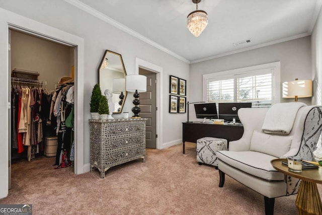 2603 Apple Valley Rd NE, Atlanta, GA 30319 - carpeted home office featuring ornamental molding and baseboards