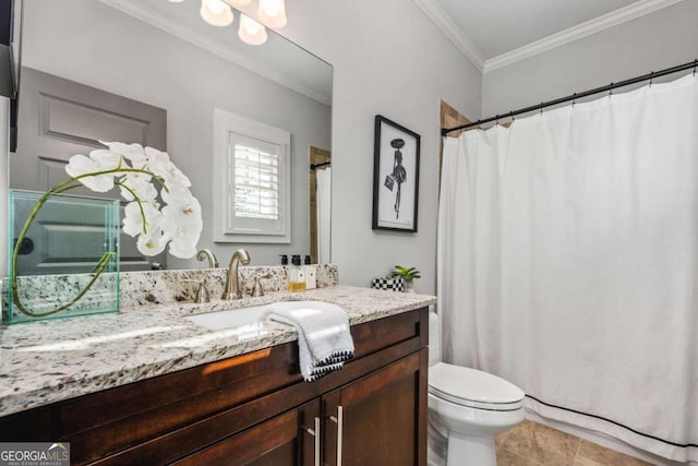 2603 Apple Valley Rd NE, Atlanta, GA 30319 - bathroom with vanity, crown molding, tile patterned floors, and a shower with shower curtain
