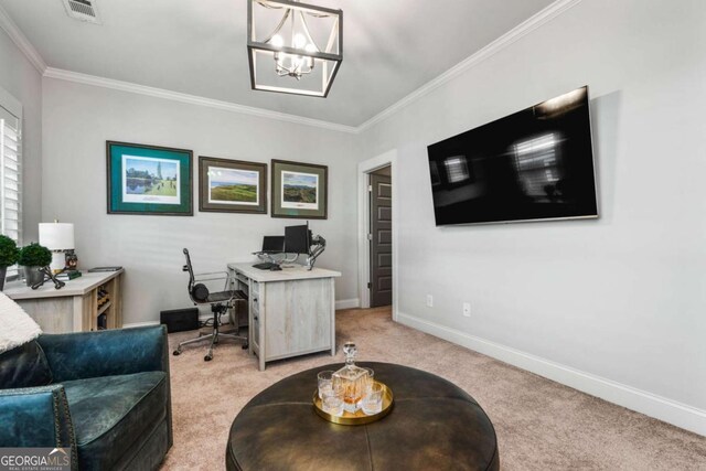 2603 Apple Valley Rd NE, Atlanta, GA 30319 - office space with light carpet, ornamental molding, and a chandelier
