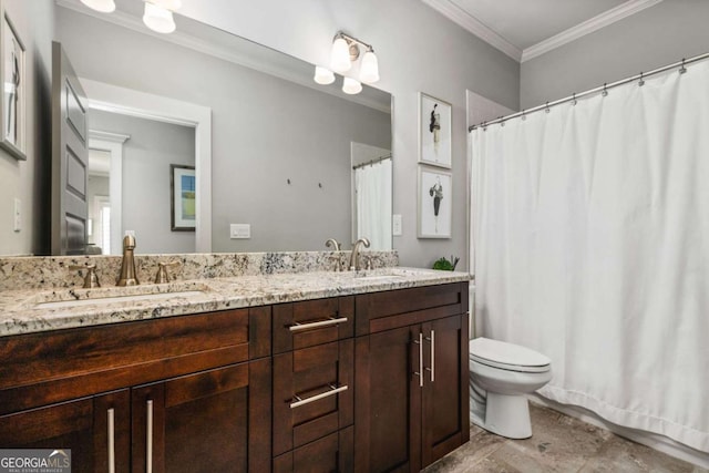 2603 Apple Valley Rd NE, Atlanta, GA 30319 - bathroom with double vanity, ornamental molding, and a shower with curtain