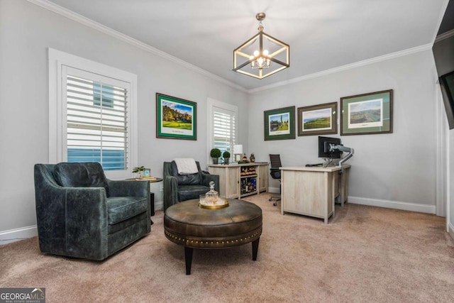 2603 Apple Valley Rd NE, Atlanta, GA 30319 - office featuring a chandelier, light colored carpet, and crown molding