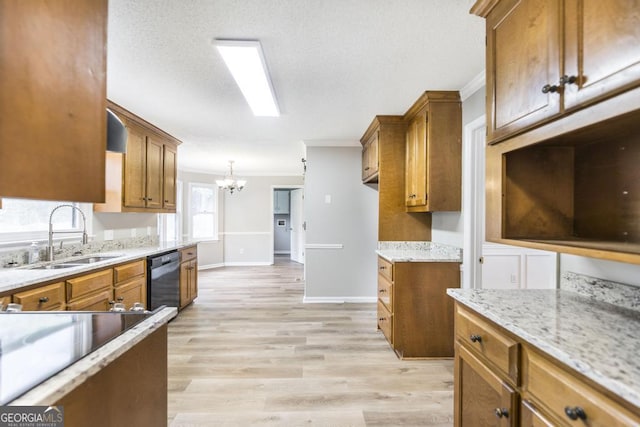 757 Silver Springs Dr, Macon, GA 31210 - kitchen featuring dishwasher, a sink, brown cabinets, ornamental molding, and a chandelier