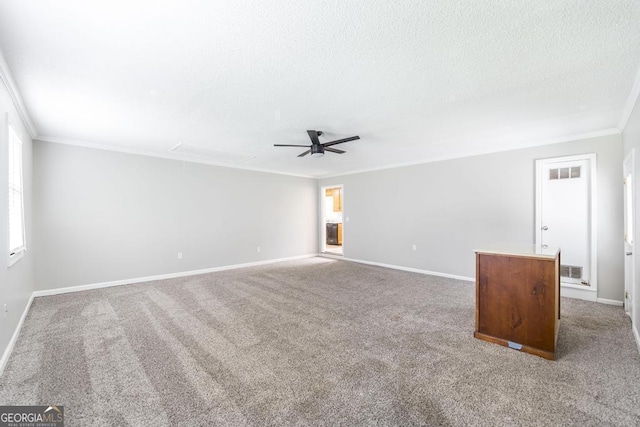 757 Silver Springs Dr, Macon, GA 31210 - empty room with attic access, crown molding, carpet, a textured ceiling, and ceiling fan