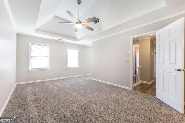 757 Silver Springs Dr, Macon, GA 31210 - carpeted spare room with a raised ceiling, a ceiling fan, crown molding, and baseboards