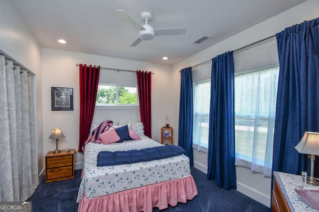 132 Fairview Meadows Dr, Demorest, GA 30535 - bedroom featuring dark carpet, a ceiling fan, and recessed lighting