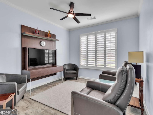 103 Crowley Dr, Calhoun, GA 30701 - living room featuring ceiling fan, ornamental molding, and wood finished floors