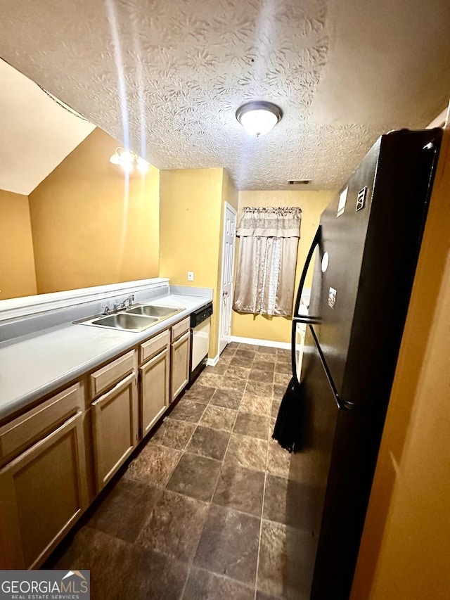 3793 SW Mays Ct SW, Atlanta, GA 30331 - kitchen with freestanding refrigerator, a sink, light countertops, dishwasher, and baseboards