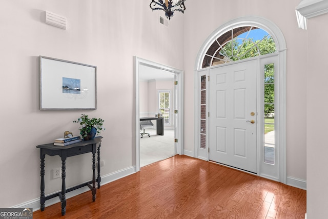 125 Lake Park Dr, Sharpsburg, GA 30277 - entrance foyer with wood finished floors, baseboards, and a towering ceiling