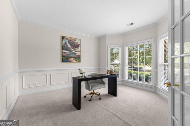 125 Lake Park Dr, Sharpsburg, GA 30277 - carpeted office with crown molding and a wainscoted wall