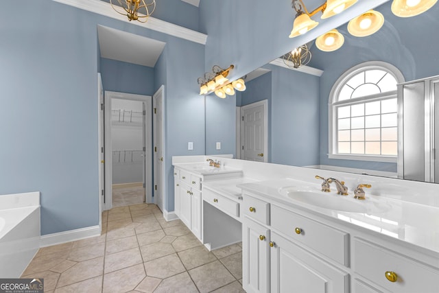 125 Lake Park Dr, Sharpsburg, GA 30277 - bathroom featuring double vanity, a bath, a spacious closet, tile patterned flooring, and a shower with shower door