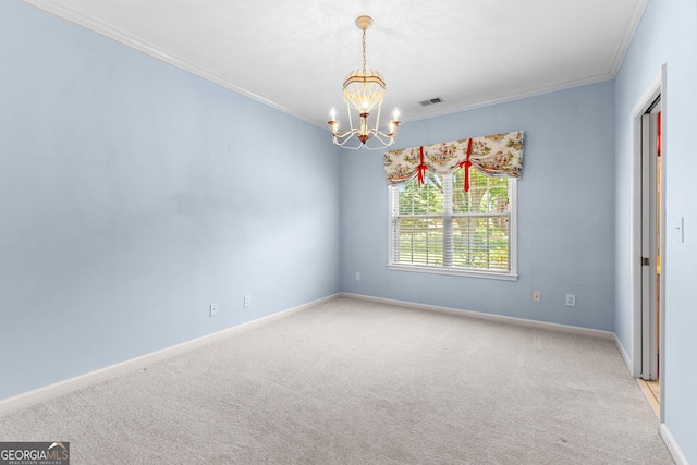 125 Lake Park Dr, Sharpsburg, GA 30277 - spare room featuring crown molding, a chandelier, light carpet, and baseboards