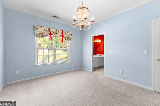 125 Lake Park Dr, Sharpsburg, GA 30277 - empty room with ornamental molding, a chandelier, light colored carpet, and baseboards