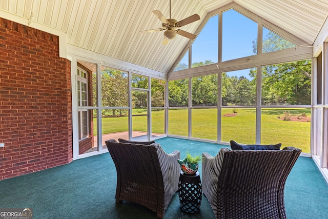 125 Lake Park Dr, Sharpsburg, GA 30277 - sunroom with a ceiling fan and vaulted ceiling