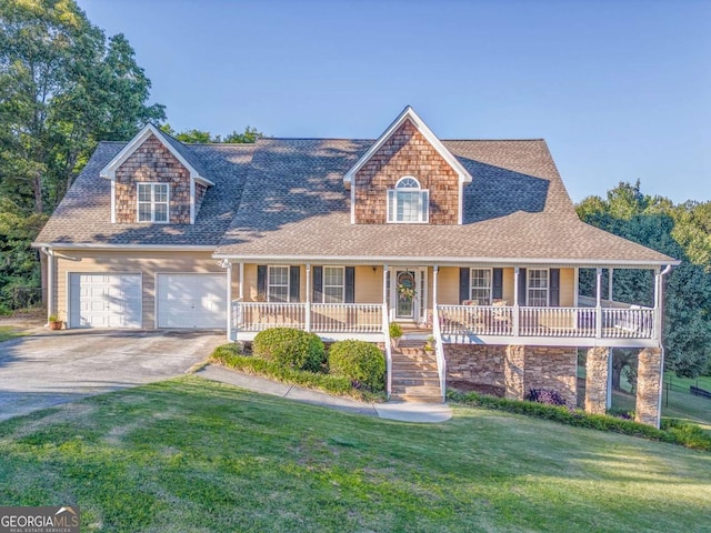 211 Westwood Dr, Calhoun, GA 30701 - view of front of property featuring covered porch, a front lawn, concrete driveway, a shingled roof, and a garage