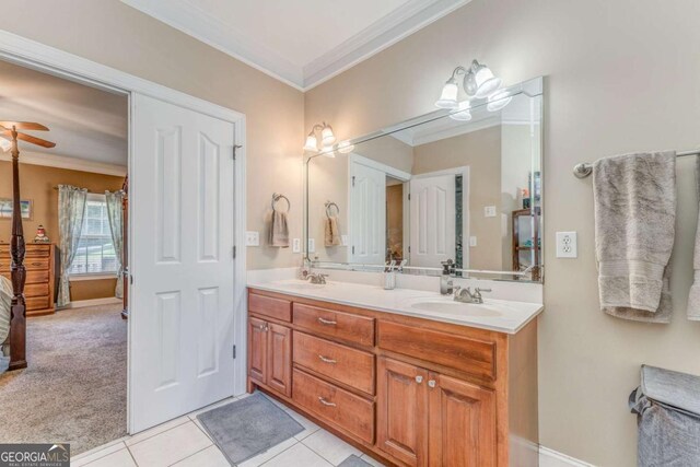 211 Westwood Dr, Calhoun, GA 30701 - bathroom featuring ornamental molding, double vanity, tile patterned floors, and baseboards