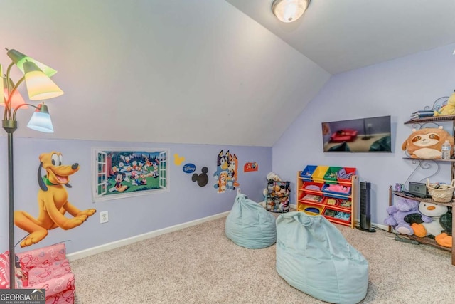211 Westwood Dr, Calhoun, GA 30701 - playroom featuring carpet floors, vaulted ceiling, and baseboards