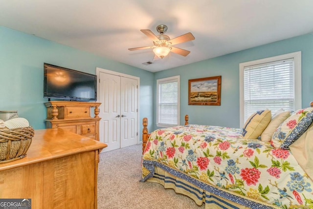 211 Westwood Dr, Calhoun, GA 30701 - bedroom featuring carpet flooring, a closet, and ceiling fan