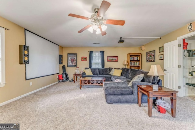 211 Westwood Dr, Calhoun, GA 30701 - living room featuring carpet floors, a ceiling fan, and baseboards