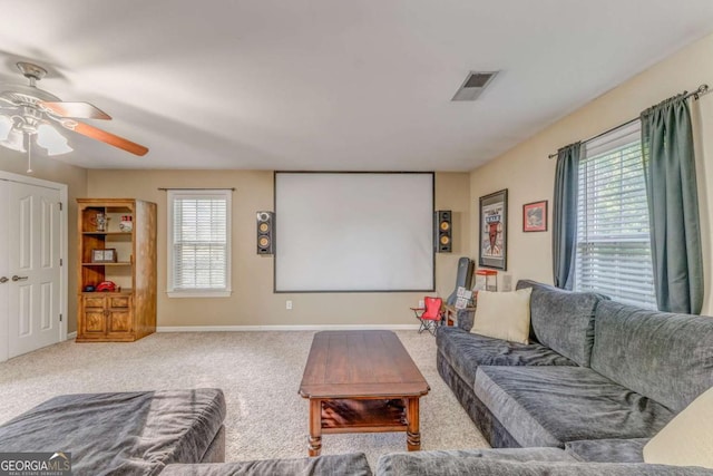 211 Westwood Dr, Calhoun, GA 30701 - carpeted cinema room featuring a ceiling fan and baseboards