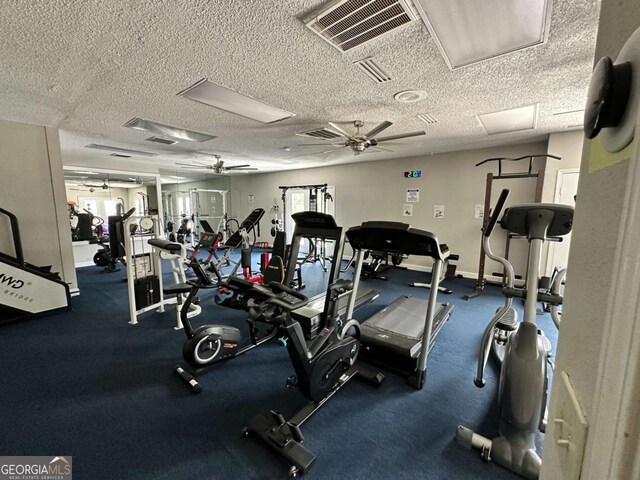 1503 Wingate Way Unit 1503, Sandy Springs, GA 30350 - gym featuring a ceiling fan, a textured ceiling, and attic access