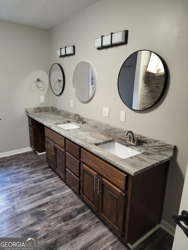 125 Toccoa Rd, Carrollton, GA 30116 - full bath featuring double vanity, wood finished floors, baseboards, and a textured ceiling