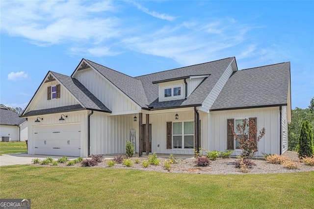 461 Barnwood, Rockmart, GA 30153 - modern farmhouse style home with a front yard, an attached garage, concrete driveway, and roof with shingles