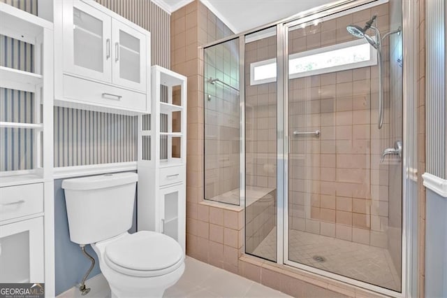 3544 Chestatee Dr, Marietta, GA 30062 - bathroom with toilet, a shower stall, and tile patterned flooring