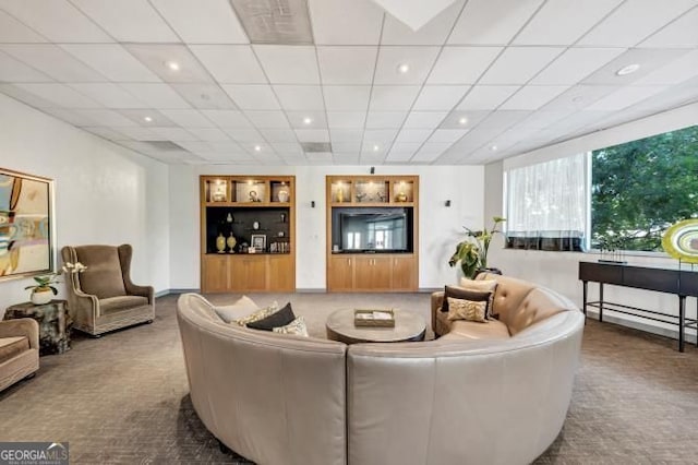 3338 Peachtree Rd NE Unit 508, Atlanta, GA 30326 - living room featuring carpet, recessed lighting, and built in shelves