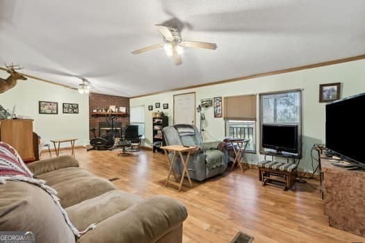 4369 River Rd, Folkston, GA 31537 - living room featuring a ceiling fan and wood finished floors