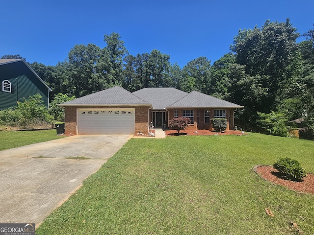 212 Hunting Ct, Jonesboro, GA 30236 - single story home featuring a garage, concrete driveway, a front lawn, and brick siding