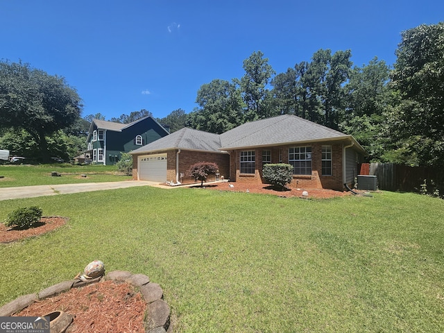 212 Hunting Ct, Jonesboro, GA 30236 - view of front of home featuring central air condition unit, a garage, brick siding, and driveway