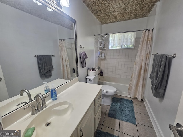 212 Hunting Ct, Jonesboro, GA 30236 - full bath featuring vanity, shower / bath combination with curtain, tile patterned flooring, toilet, and baseboards