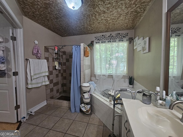 212 Hunting Ct, Jonesboro, GA 30236 - full bathroom with healthy amount of natural light, tile patterned flooring, a garden tub, and a tile shower