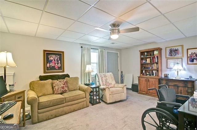 809 Longbranch Ln, Douglasville, GA 30134 - carpeted home office featuring a paneled ceiling and a ceiling fan