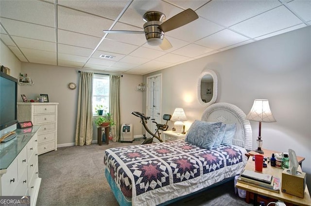 809 Longbranch Ln, Douglasville, GA 30134 - bedroom featuring a paneled ceiling, carpet, a ceiling fan, and baseboards