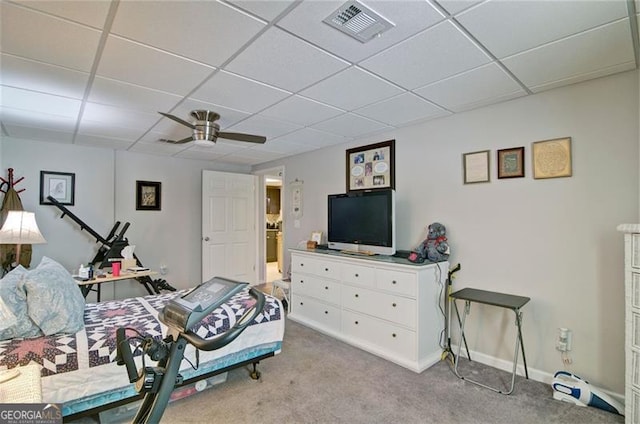809 Longbranch Ln, Douglasville, GA 30134 - carpeted bedroom featuring a paneled ceiling, a ceiling fan, and baseboards