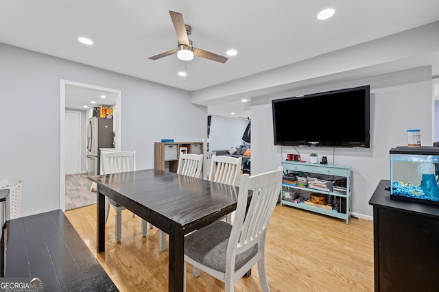 6851 Roswell Rd Unit E4, Sandy Springs, GA 30328 - dining room with light wood-style flooring, a ceiling fan, and recessed lighting