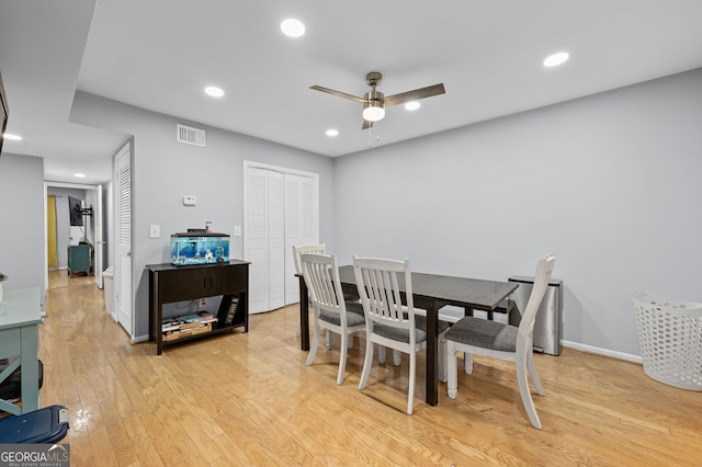 6851 Roswell Rd Unit E4, Sandy Springs, GA 30328 - dining room featuring a ceiling fan, light wood-style flooring, recessed lighting, and baseboards