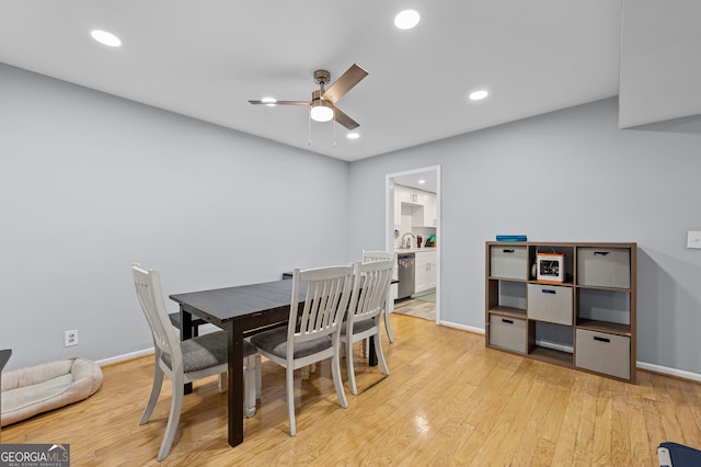 6851 Roswell Rd Unit E4, Sandy Springs, GA 30328 - dining space with a ceiling fan, light wood-type flooring, baseboards, and recessed lighting
