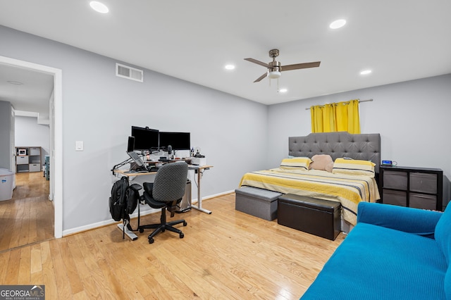 6851 Roswell Rd Unit E4, Sandy Springs, GA 30328 - bedroom with a desk, light wood-style floors, recessed lighting, ceiling fan, and baseboards