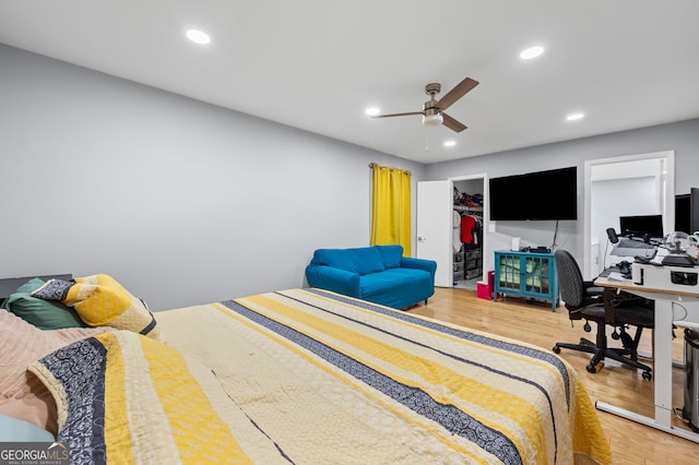 6851 Roswell Rd Unit E4, Sandy Springs, GA 30328 - bedroom with wood finished floors, an office area, recessed lighting, and a ceiling fan