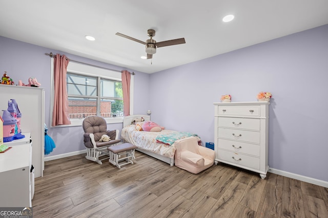 6851 Roswell Rd Unit E4, Sandy Springs, GA 30328 - bedroom with wood finished floors, baseboards, recessed lighting, and a ceiling fan