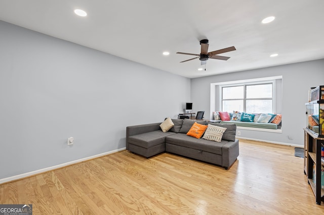 6851 Roswell Rd Unit E4, Sandy Springs, GA 30328 - living area with ceiling fan, light wood-style flooring, recessed lighting, and baseboards