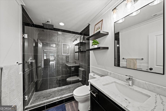 4048 Navajo Trl NE, Brookhaven, GA 30319 - full bathroom featuring toilet, vanity, and a stall shower