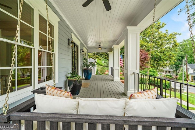 4048 Navajo Trl NE, Brookhaven, GA 30319 - wooden porch with ceiling fan