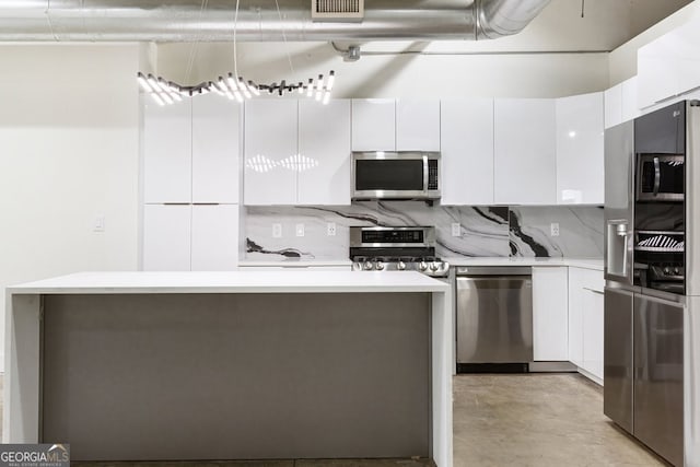 505 Whitehall St SW Unit 102, Atlanta, GA 30303 - kitchen with appliances with stainless steel finishes, white cabinetry, light countertops, and decorative backsplash