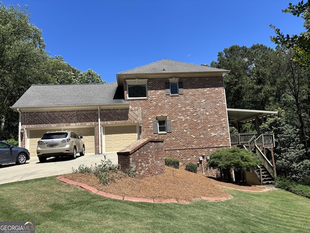 245 River Laurel Way, Woodstock, GA 30188 - view of property exterior with a yard, concrete driveway, brick siding, and stairway