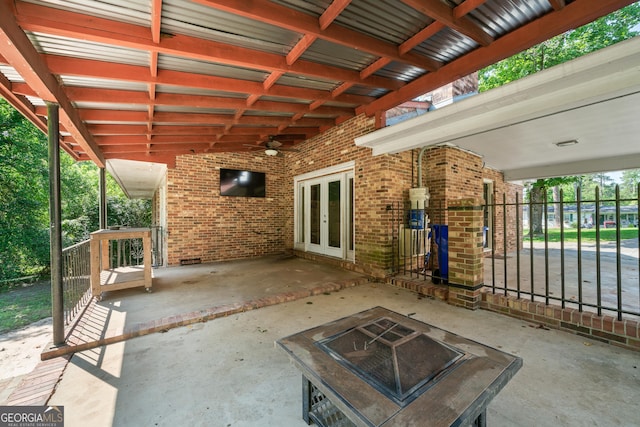 2933 King Alfred Dr, Macon, GA 31204 - view of patio with french doors, a fire pit, and ceiling fan