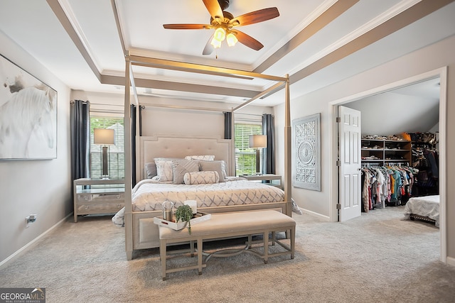 960 Pebblestone Ct, Alpharetta, GA 30009 - bedroom featuring carpet, a raised ceiling, ornamental molding, a walk in closet, and baseboards